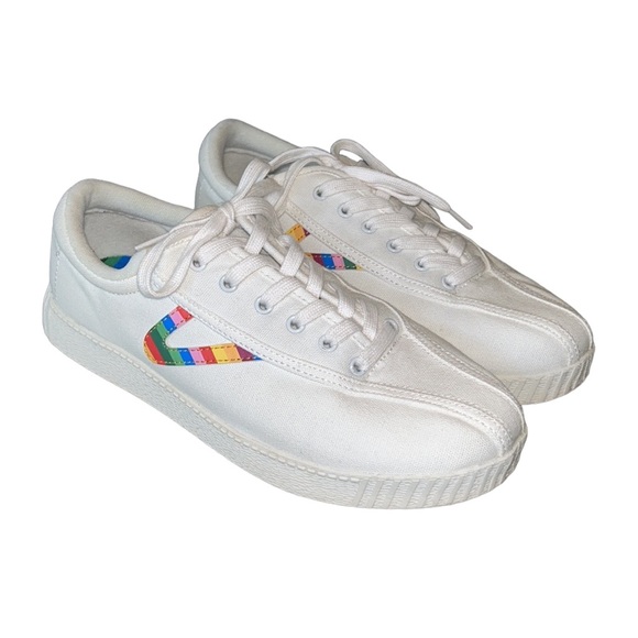 Like New Tretorn White Canvas Rainbow Logo Nylite Comfort Low Top Sneakers - 9 - Picture 3 of 16